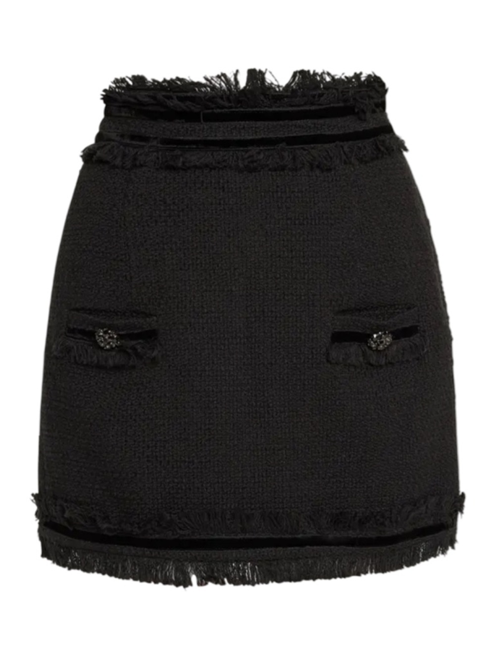 Cinq a Sept Christie Fringe Tweed Mini Skirt Black NWT Size 12 - Picture 3 of 6